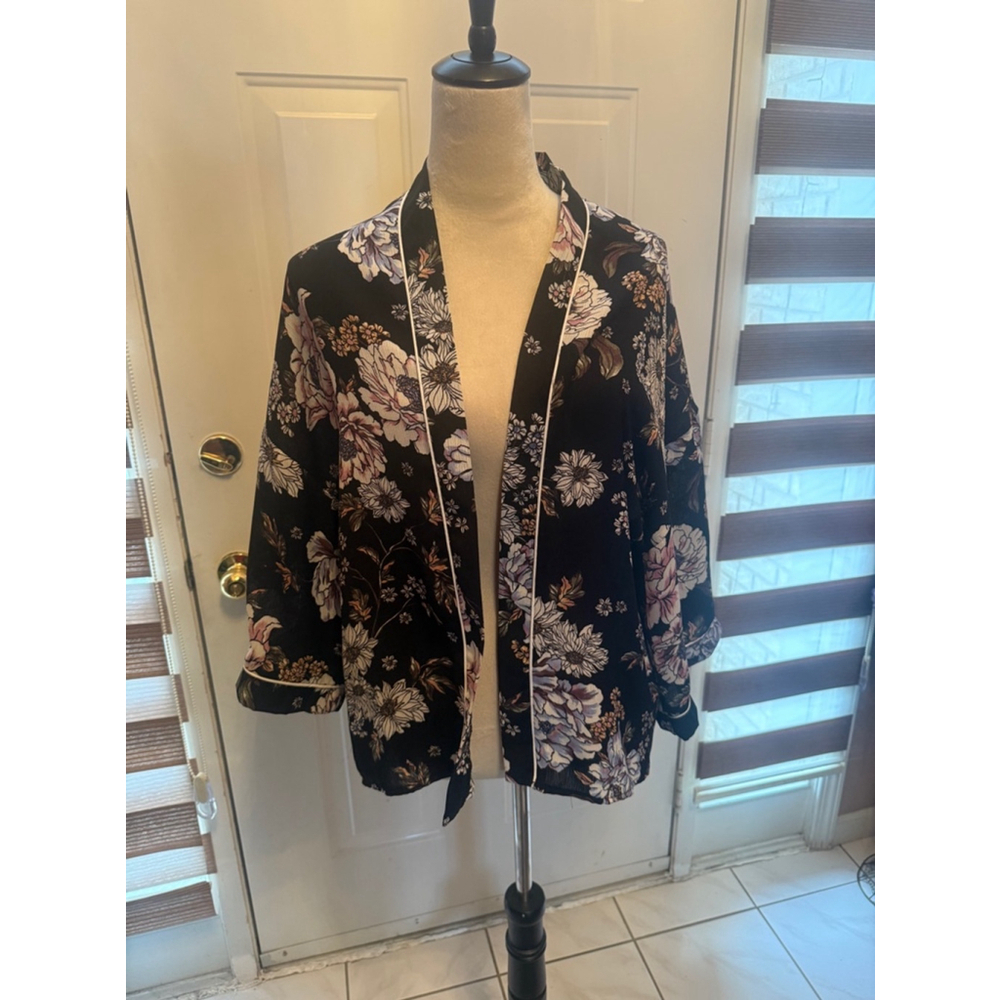 Women's Unbranded Floral Print Kimono, SizelL Black